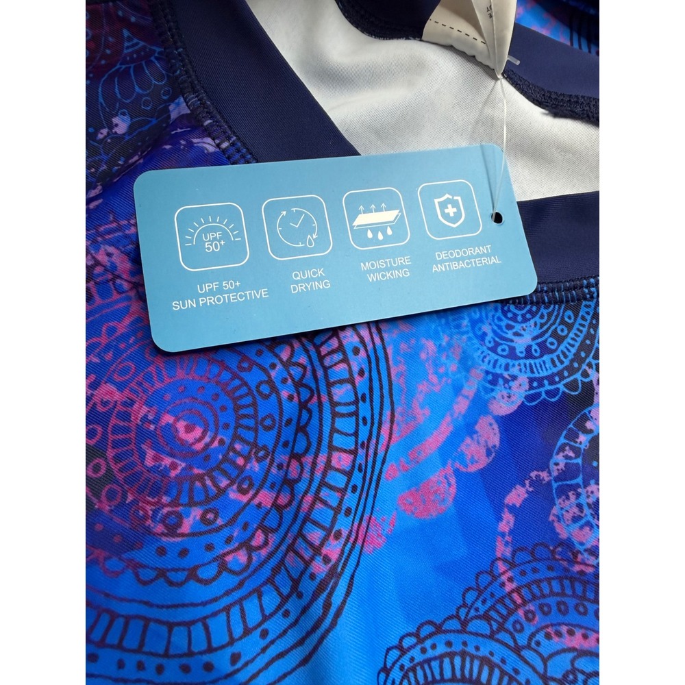 Halcurt Womens Rash Guard Long Sleeve UPF 50 Blue Paisley Mandala Thumbhole XL - Picture 9 of 9